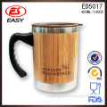 Wholesale BPA free 450 ml logo engrave bamboo coffee mugs with plastic lid and handle